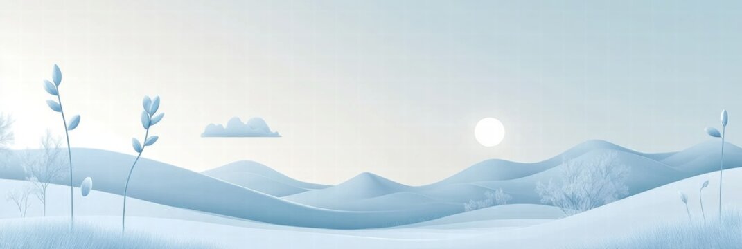 Nature inspired planner layout featuring abstract elements of sun, clouds, and mountains in soothing colors. Generative AI