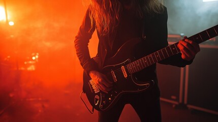 Obraz premium Warm Ambient Light in Recording Studio with Guitar