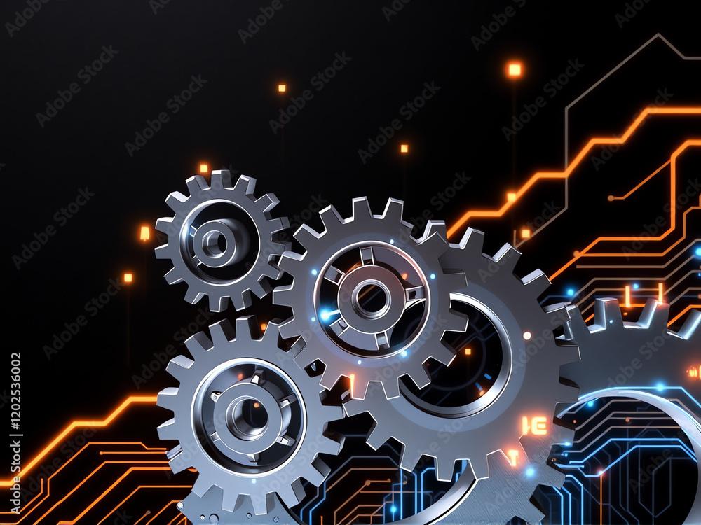 Poster abstract gears with circuit board background