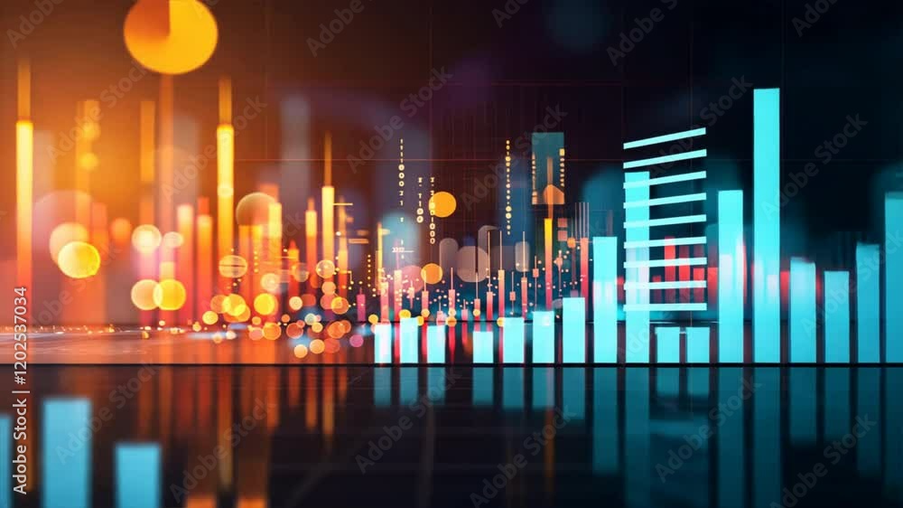 Poster dynamic data visualization colorful graphs, charts, and glowing circles for insightful statistics an