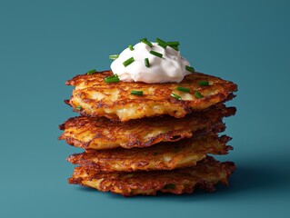 Delicious potato pancakes with sour cream and chives