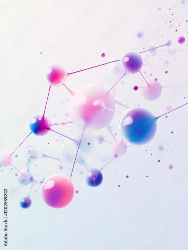 Fototapete colorful spheres and connecting lines create an abstract representation of molecular structures, hig