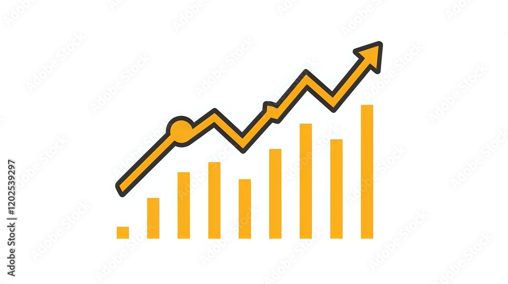 Aufkleber dynamic orange growth chart with ascending bar graph and trending line showing positive business per