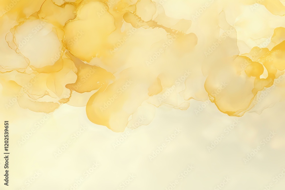 Poster elegant golden yellow alcohol ink abstract background with flowing organic shapes and soft gradient 