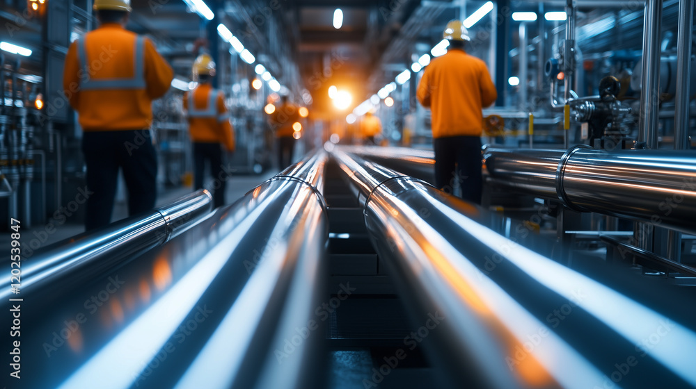 Aufkleber a team of engineers navigating the maze-like gas pipeline network, with reflective lights glinting o