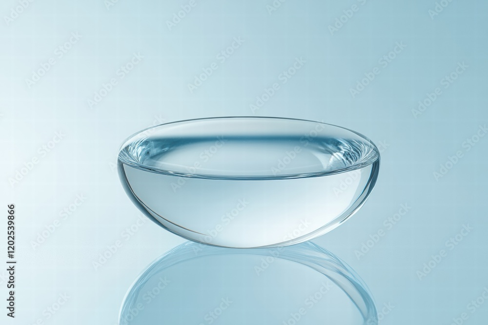 Poster clear shallow bowl filled with water on smooth surface reflecting soft light and gentle colors. gene