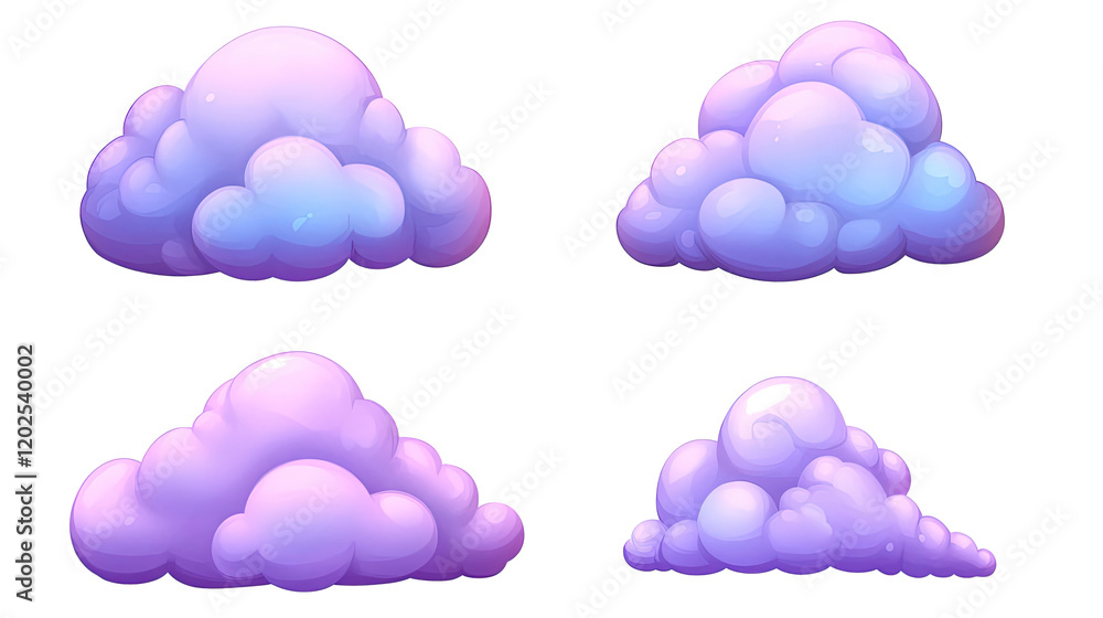 Poster flowing violet clouds of fog on transparent background generative ai