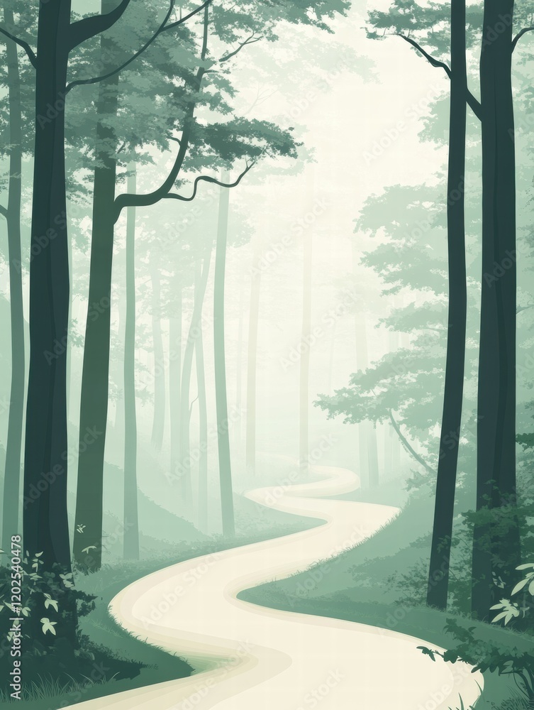 Fototapete winding forest trail through tall trees in a calm and tranquil setting. generative ai