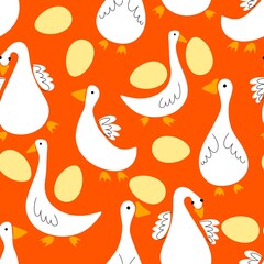 Spring animals seamless goose and easter eggs pattern for wrapping paper and fabrics and linens and kids clothes print and fashion textiles