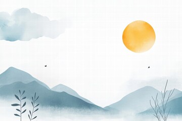 Nature inspired planner layout showcasing abstract elements of sun, clouds, and mountains for aesthetic organization. Generative AI