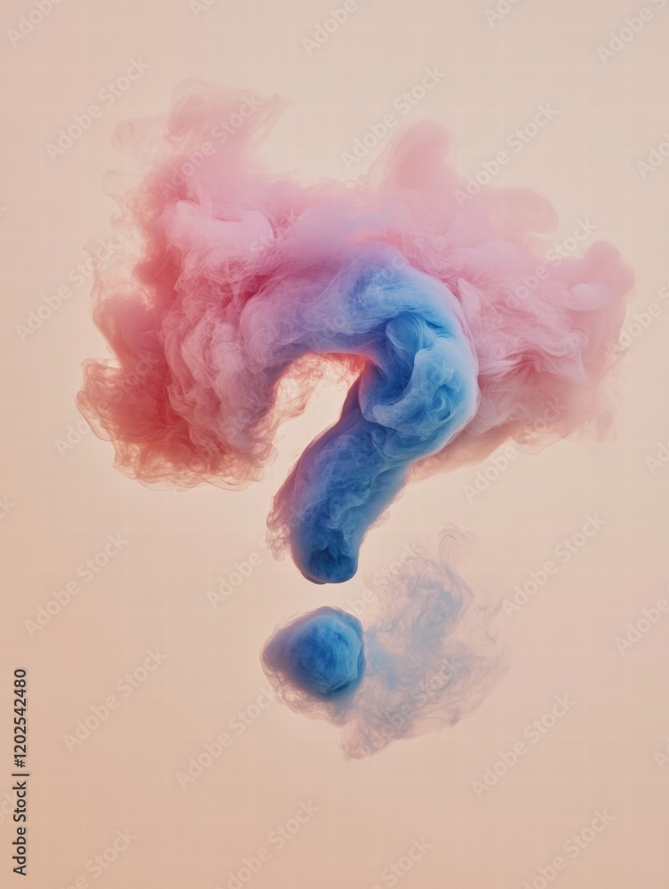 Leinwandbilder blending clouds of pink and blue smoke forming a question mark in an artistic display of creativity 