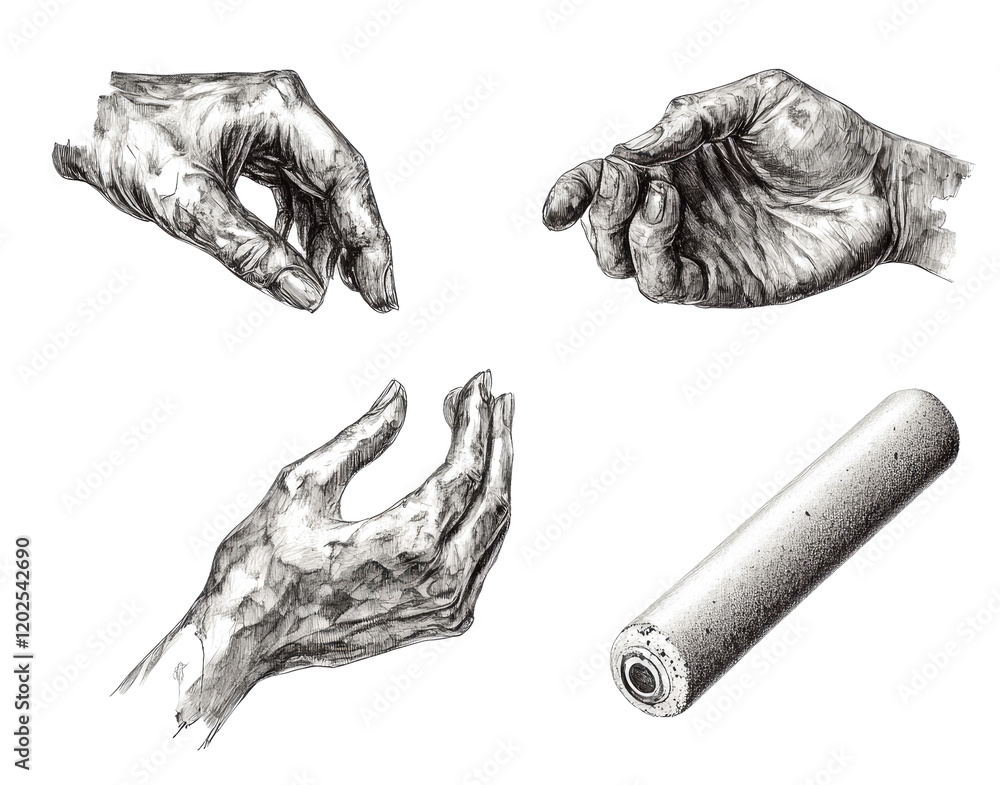 Aufkleber hands creating art with gray paint and roller brushes generative ai
