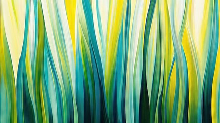 Obraz premium A close-up of a green and yellow grass painting with blue stripes at the base
