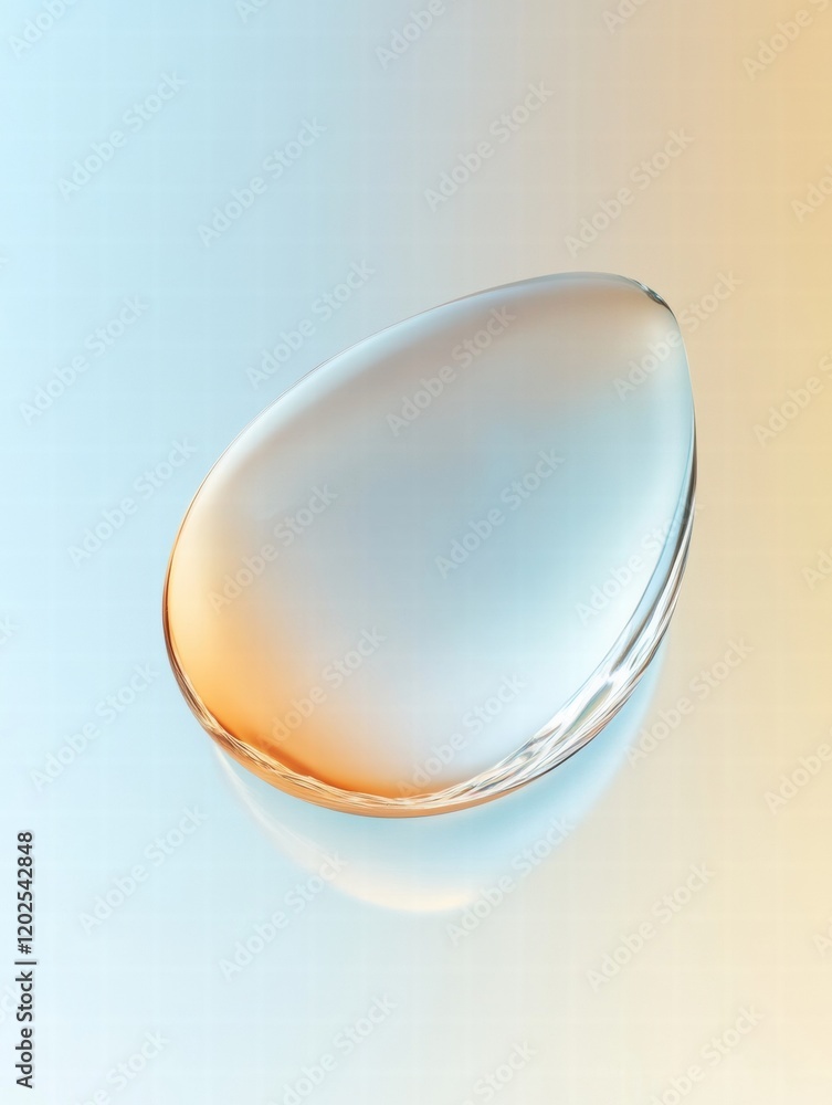 Fototapete clear glass teardrop object reflecting soft light on gradient background in serene colors. generativ