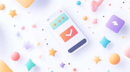 Mobile Phone App User Review Interface Design with 3D Colorful Elements