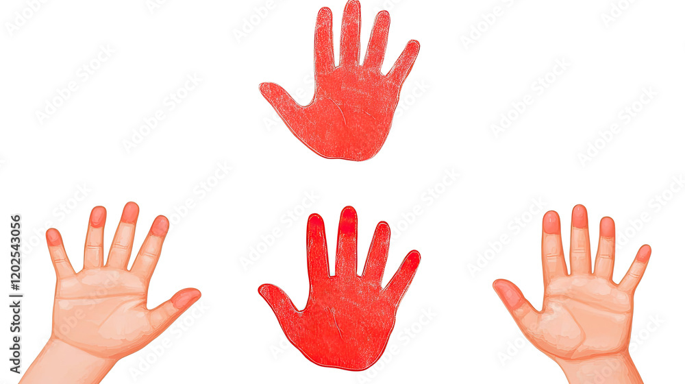 Aufkleber Hands Creating Art With Red Paint on Clear Background Generative AI