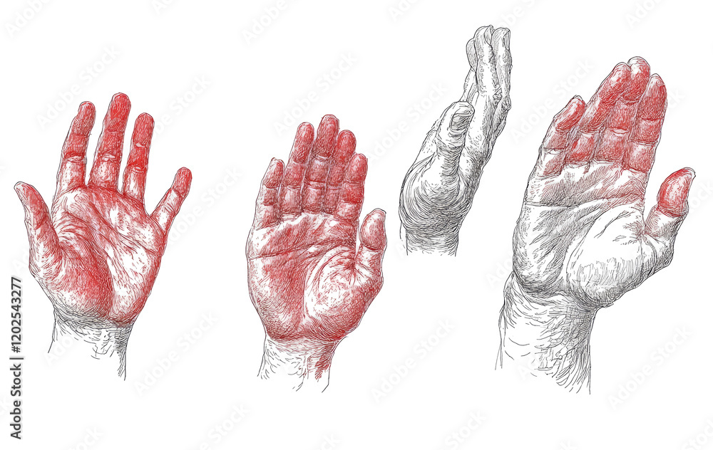 Aufkleber hands creating art with red paint on a canvas generative ai