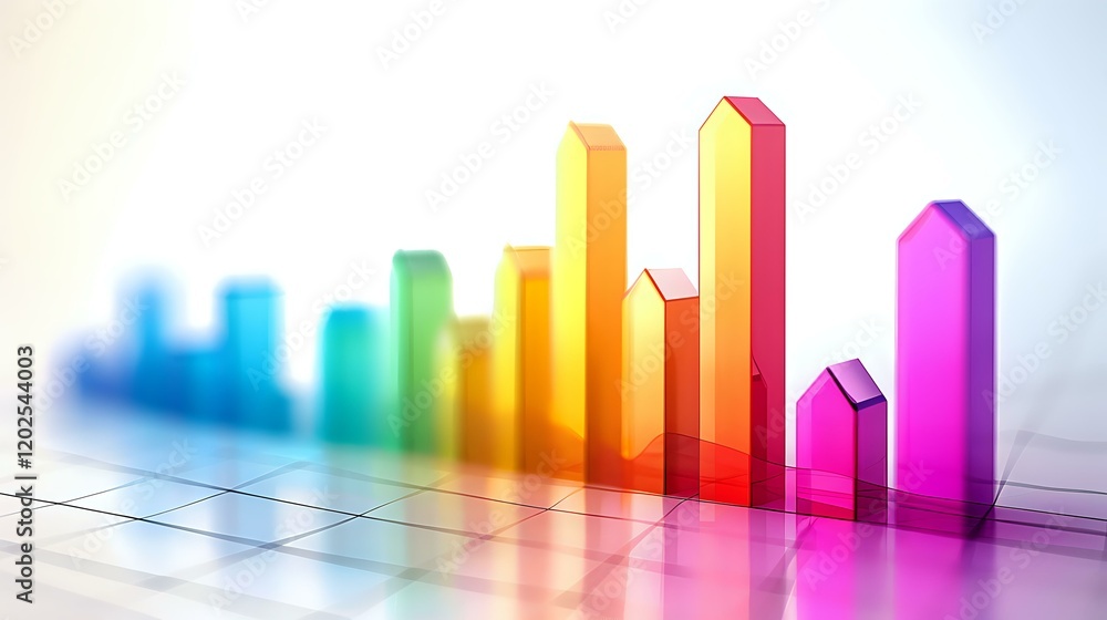 Poster colorful ascending bar graph showing business growth trend on grid background with soft focus effect