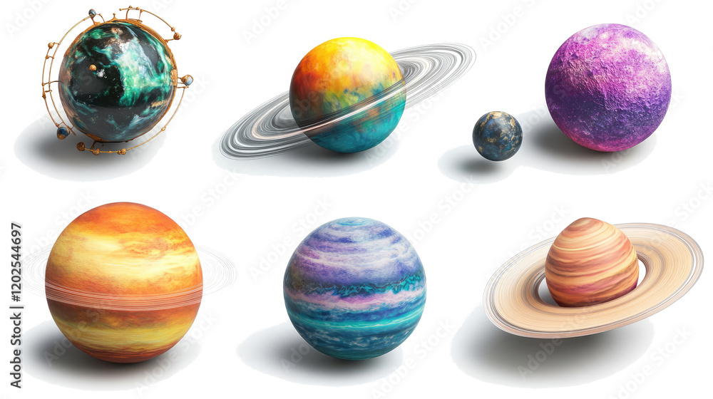 Aufkleber explore imaginary planets in a colorful collection generative ai