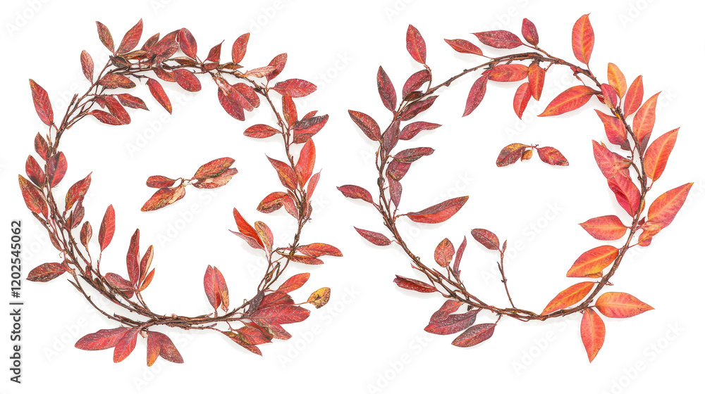 Poster crafted circular wreaths of autumn leaves on display generative ai