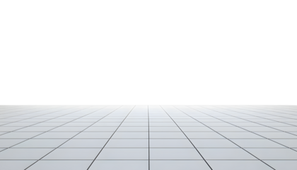 empty white tile floor isolated on transparent background cutout