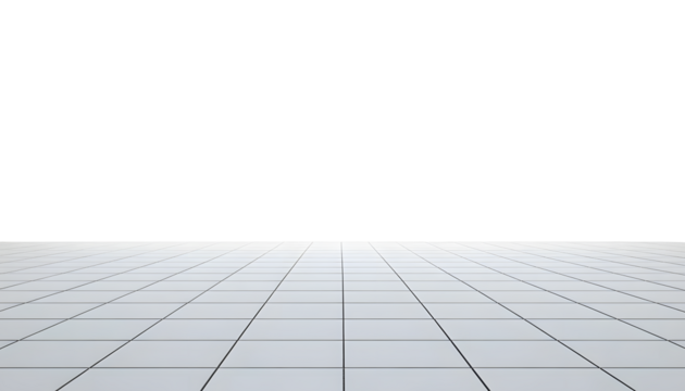 empty white tile floor isolated on transparent background cutout