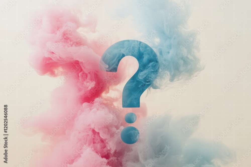 Leinwandbilder clouds of pink and blue smoke merging into a captivating question mark shape in the air. generative 