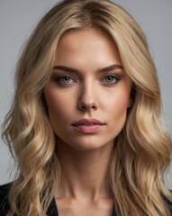 Naklejka premium Elegant Blonde Woman with Wavy Hair Beauty Portrait
