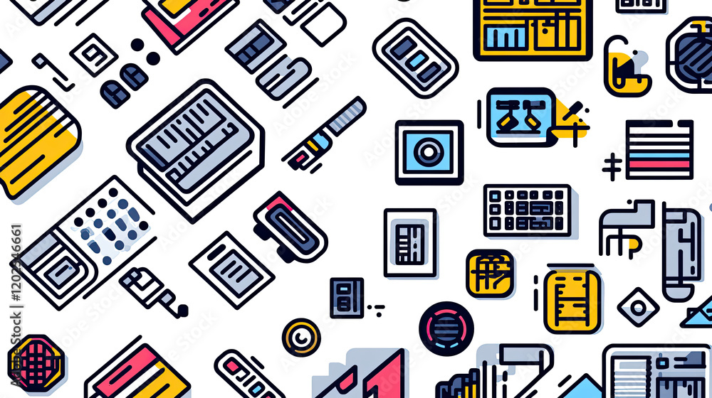 Aufkleber musical instrument icons in a colorful design layout generative ai