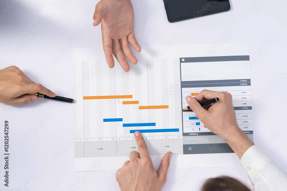 Leinwandbilder top view project manager communicate and collaborate with team using project management software, tr