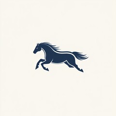 A dark horse gallops in a plain background, for a logo or symbolic image