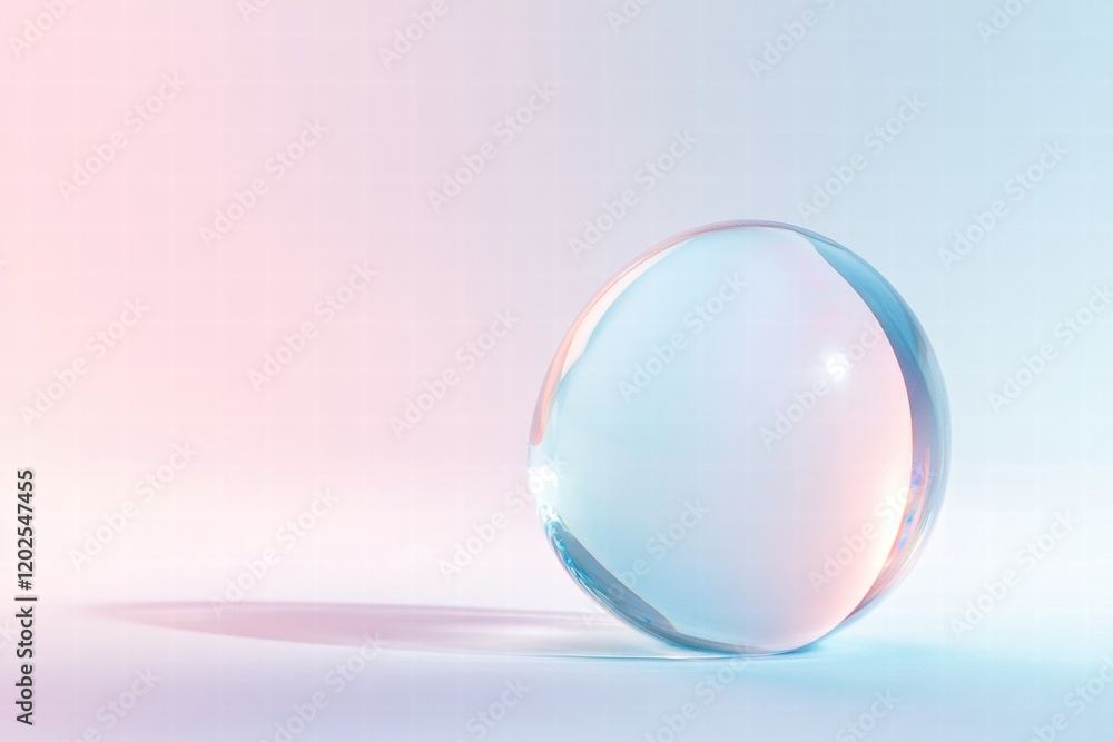 Poster Clear glass orb reflecting soft pastel colors in serene minimalistic setting with gentle light. Generative AI