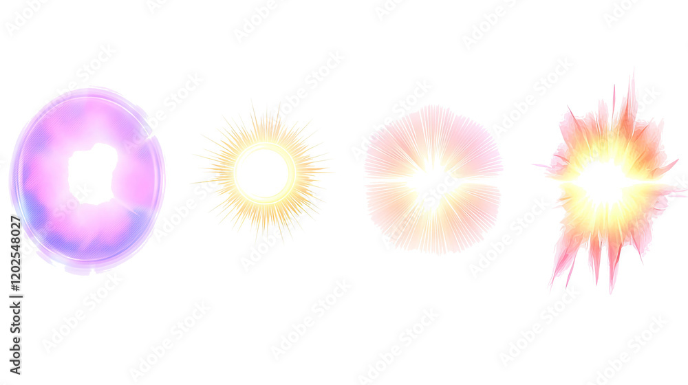 Poster collection of light transitions with lens flare effects generative ai