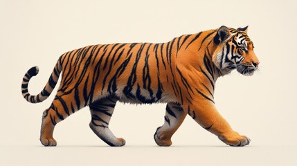 Obraz premium Walking tiger, studio, neutral background, wildlife illustration