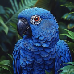 Fototapeta premium artistic digital interpretation of the spix's macaw, featuring sleek lines, geometric patterns, and dynamic motion, blending innovative shapes with a clean, vibrant backdrop 
