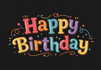 Happy Birthday Colorful typographic poster. Happy lettering on dark background