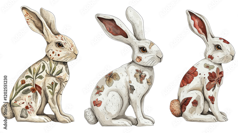 Poster Unique Painted Rabbit Collection on Display Generative AI