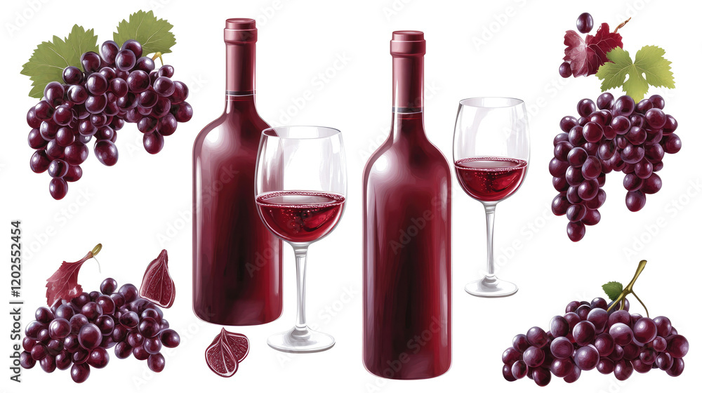 Poster elegant red wine setup with grapes generative ai