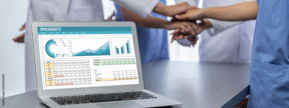 Poster spreadsheet document information financial startup concept. data and graphs in spreadsheet documents