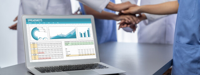 Spreadsheet document information financial startup concept. data and graphs in spreadsheet...