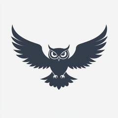 Obraz premium Majestic owl in flight, wings spread wide, against a light background; ideal for mascot or logo design