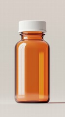 Amber glass bottle with white cap. AI.