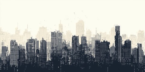 Fototapeta premium Ascii art city skyline in monochrome