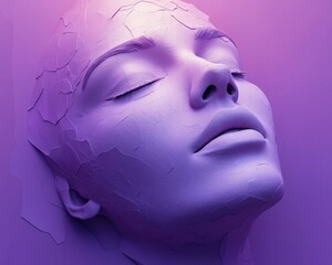 Serene face sculpted in purple. AI.