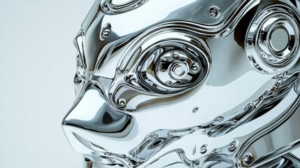 Chrome robot head detail. AI.
