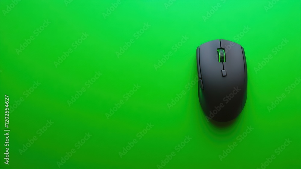 Poster a black computer mouse is centered against a vibrant solid green background image