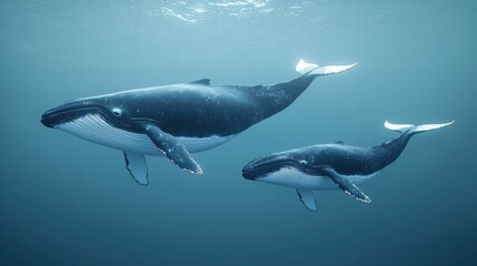 Fototapeta premium Whales swimming in the ocean. AI.