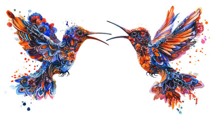 Watercolor Floral Hummingbirds in Vibrant Colors Generative AI