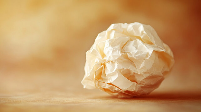 A crumpled ball of paper slowly unraveling into a perfect square, symbolizing transformation and order emerging from chaos, with an empty blurred space for a caption, representing potential and clarit