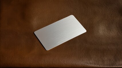 Fototapeta premium Flat blank brushed metal card mockup placed on luxurious leather.